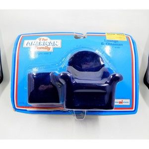 Toy R Us Chair and Ottoman Miniature Furniture American Family Blue Flocked